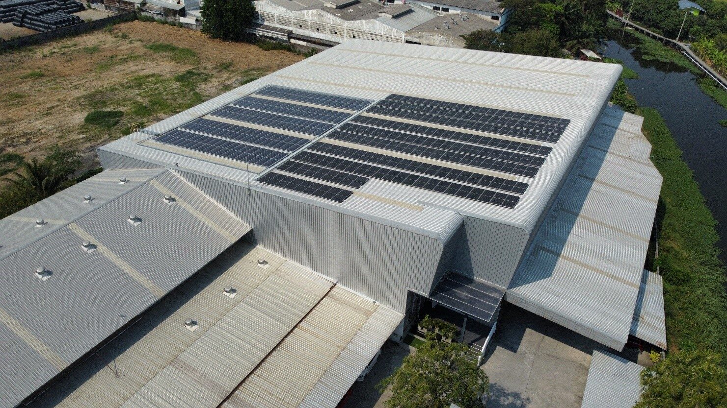 Installed Solar Cells on Factory Roof Installed Solar Cells on Factory Roof